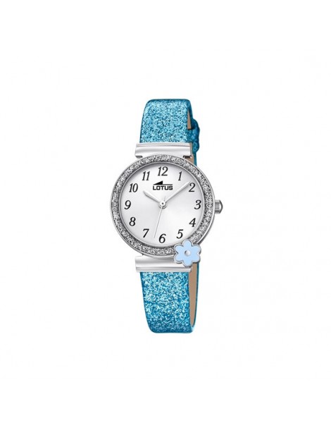 reloj lotus niña brillo azul flor
