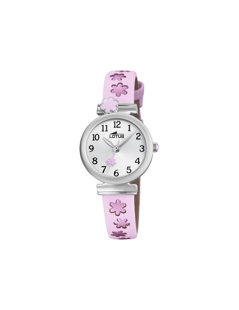 Reloj Niña Lotus Piel Purpurina Mariposa Rosa y Plateado