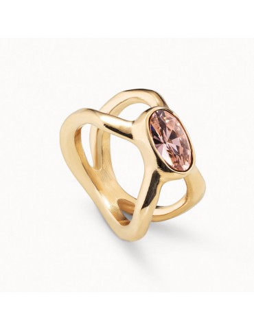 anillo uno de 50 dorado cristal rosa